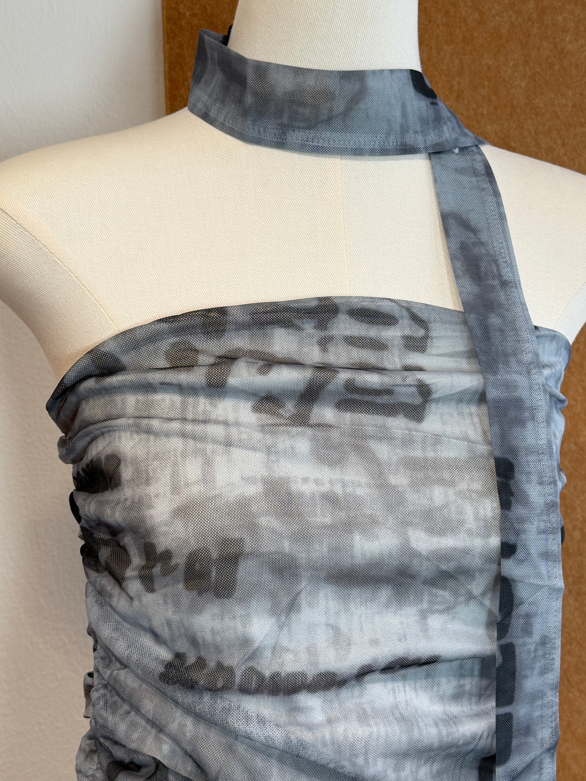Printed Mesh Ruched Halter Top | Amaris
