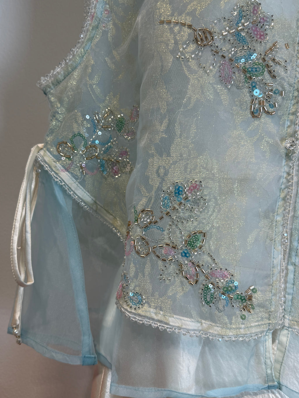 Butterfly Sequin Bead Embroidered Metallic Jacquard Organza Vest | Axel