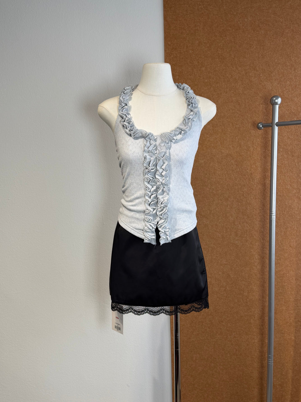 Ruffle Trim Shimmer Knit Vest | Amity