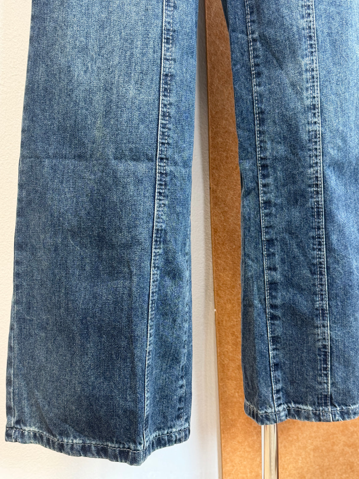 Washed Blue Seam-Detail Wide-Leg Jeans | Zidan Bottom