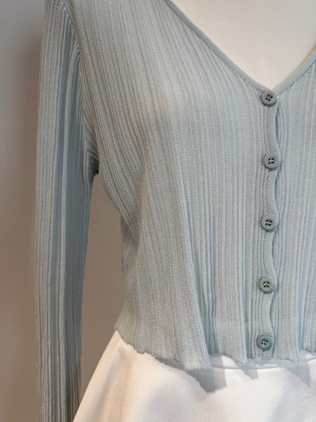 Cropped Semi-Sheer Ribbed Knit Cardigan | Shine