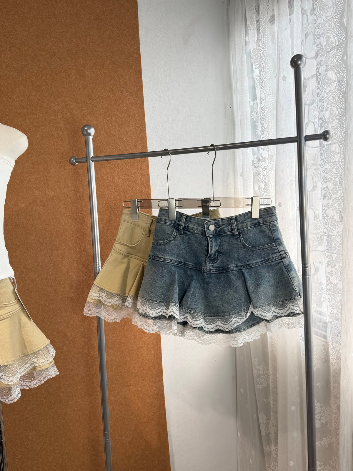 Lace Hem Denim Skort | Heidi