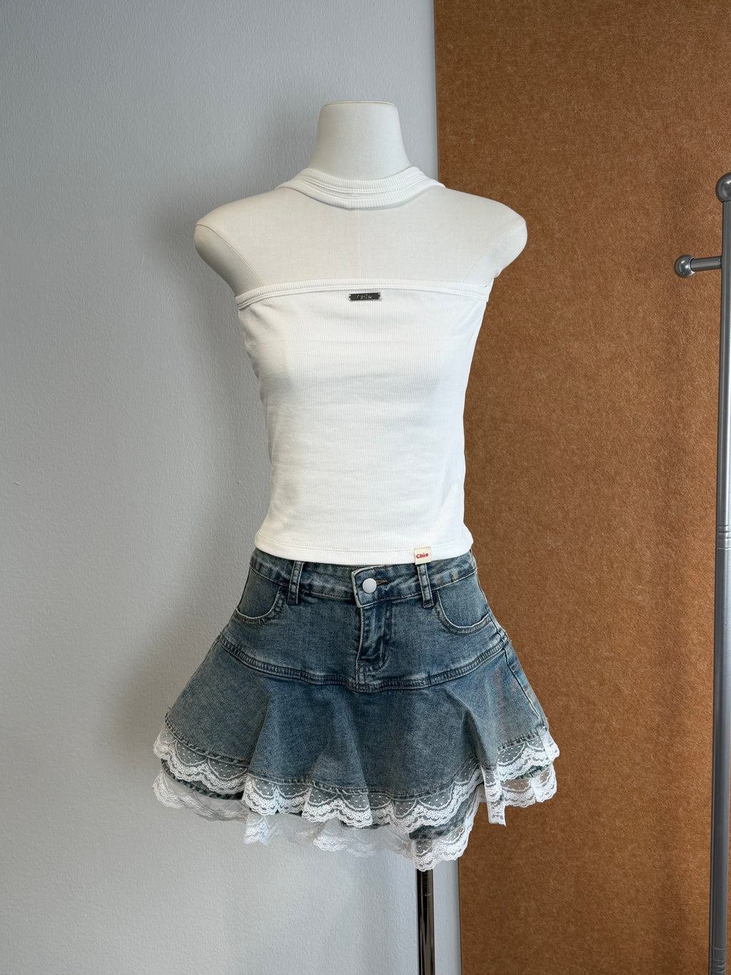 Lace Hem Denim Skort | Heidi