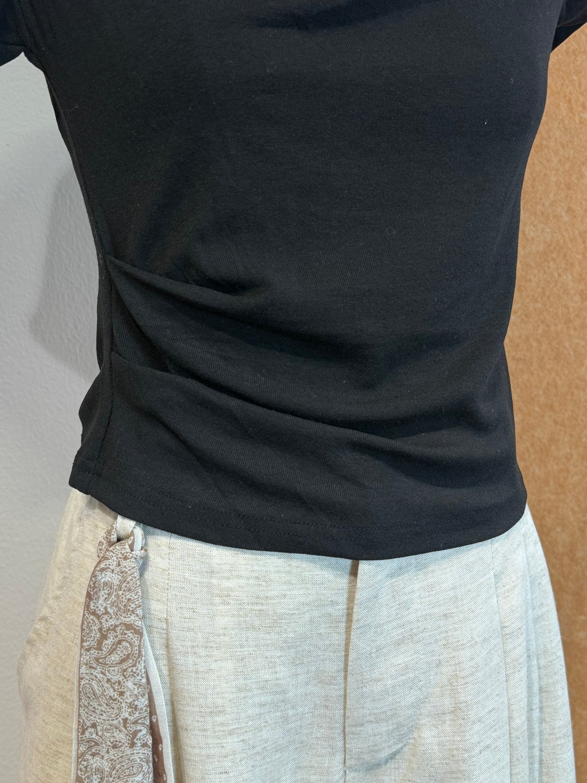 Draped Off-Shoulder Short Sleeve Stretch Knit Crop Top | Quay