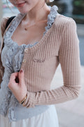 Ribbed Round-Neck Gold Button Crop Cardigan | Coco