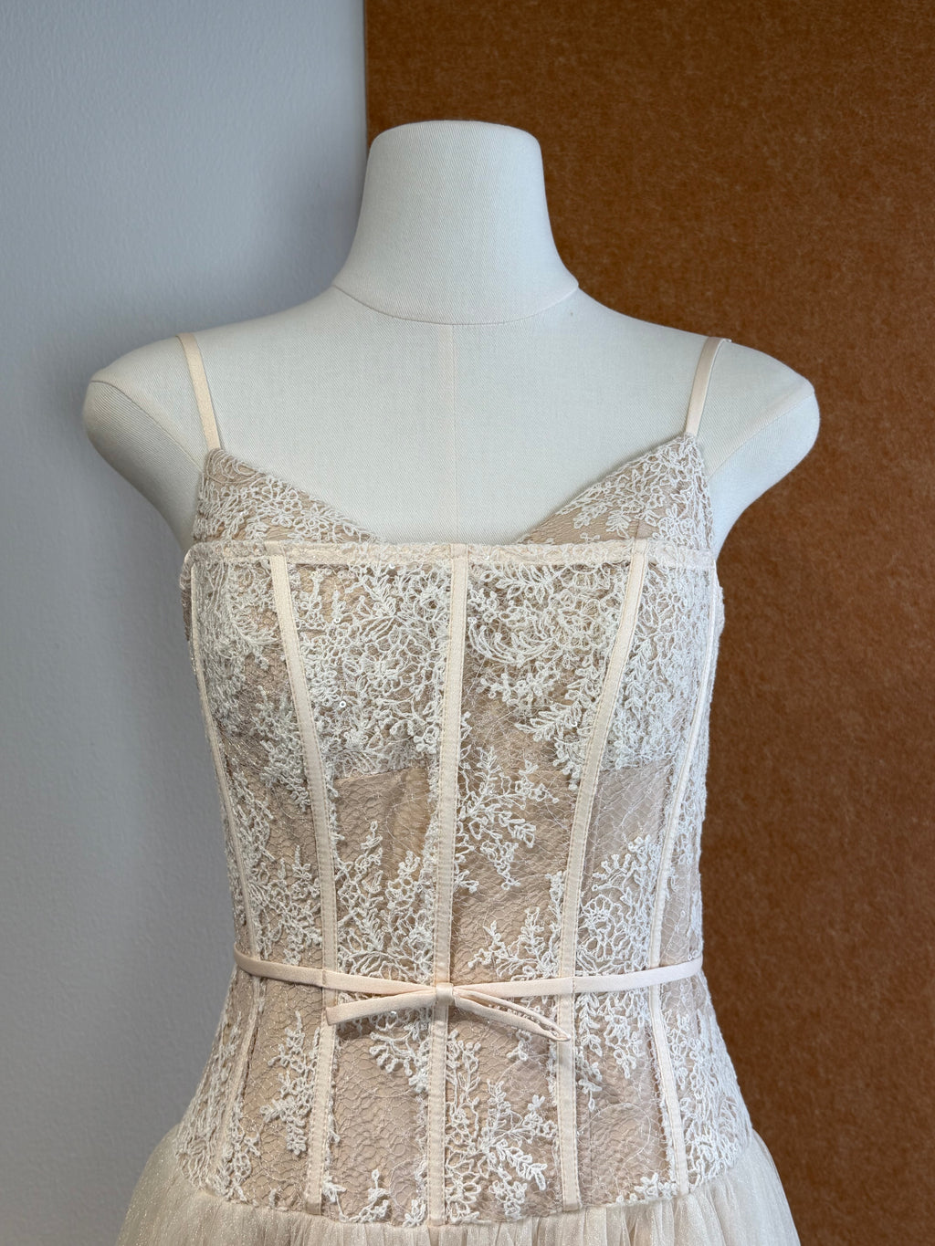 Lace Corset Bodice Tulle Midi Dress | Gillian