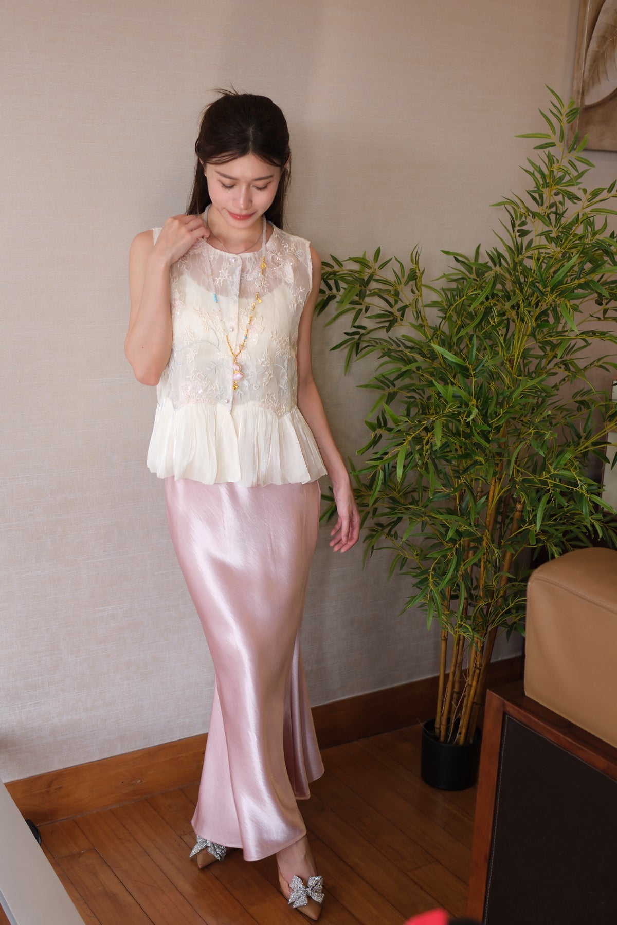 Floral Embroidered Peplum Lace Vest | Amina