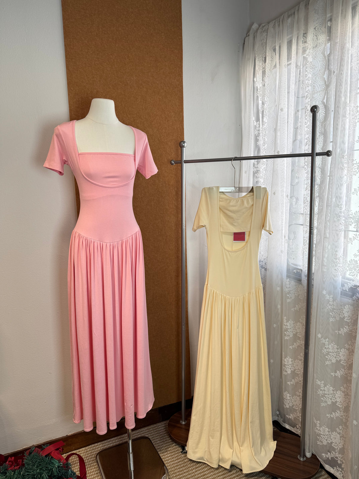 Square-Neck Gathered Maxi Dress | Nessa