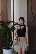Asymmetric Ribbed Crop Top with Neck Tie | Elly