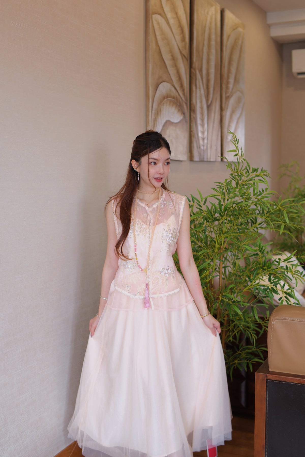 Silver Beaded Floral Lace Organza Vest | Asher