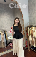 Square-Neck Peplum Top with Shoulder Bow | Louise