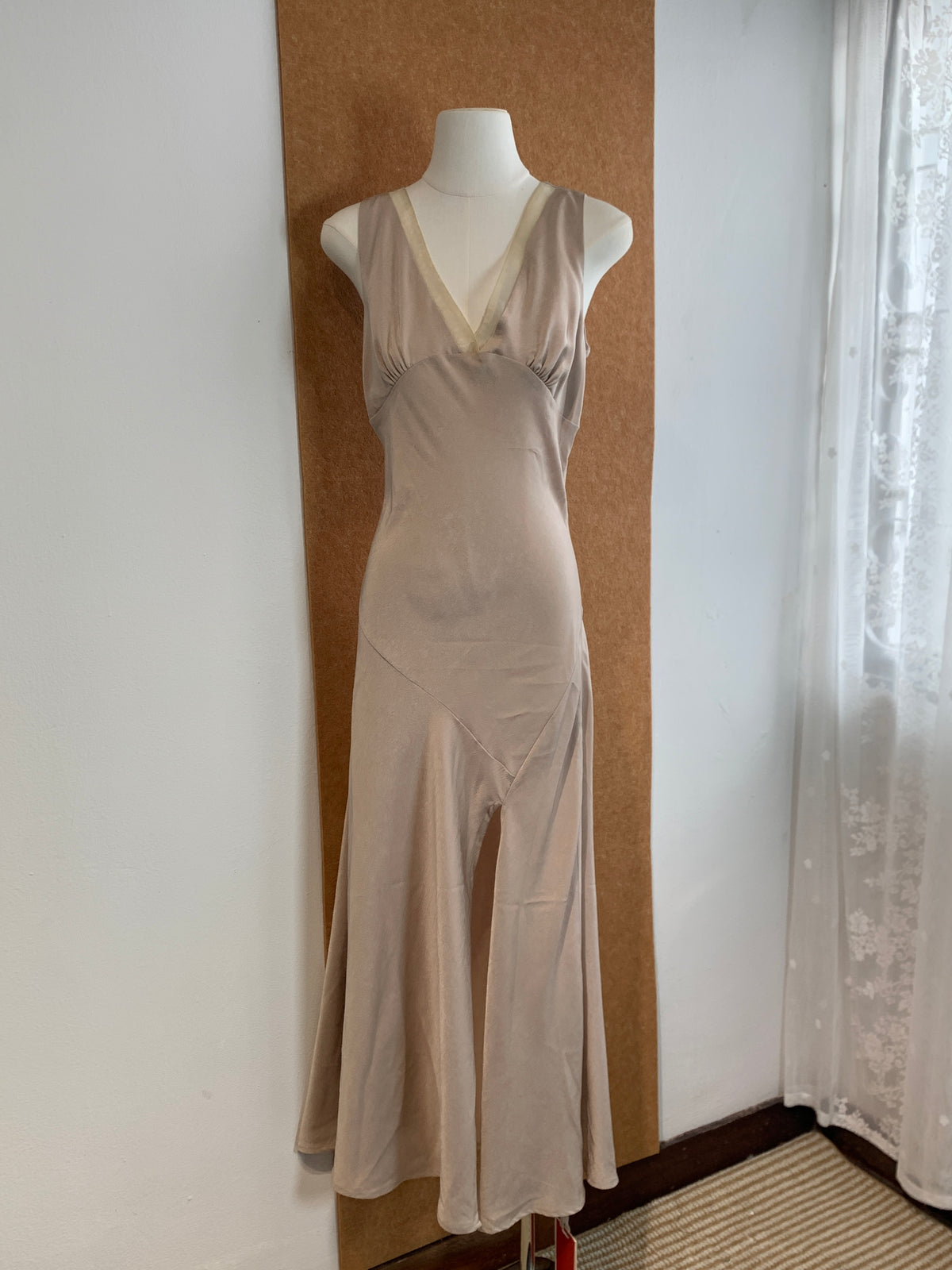 Lace Trim Satin Slip Maxi Dress | Fluffy