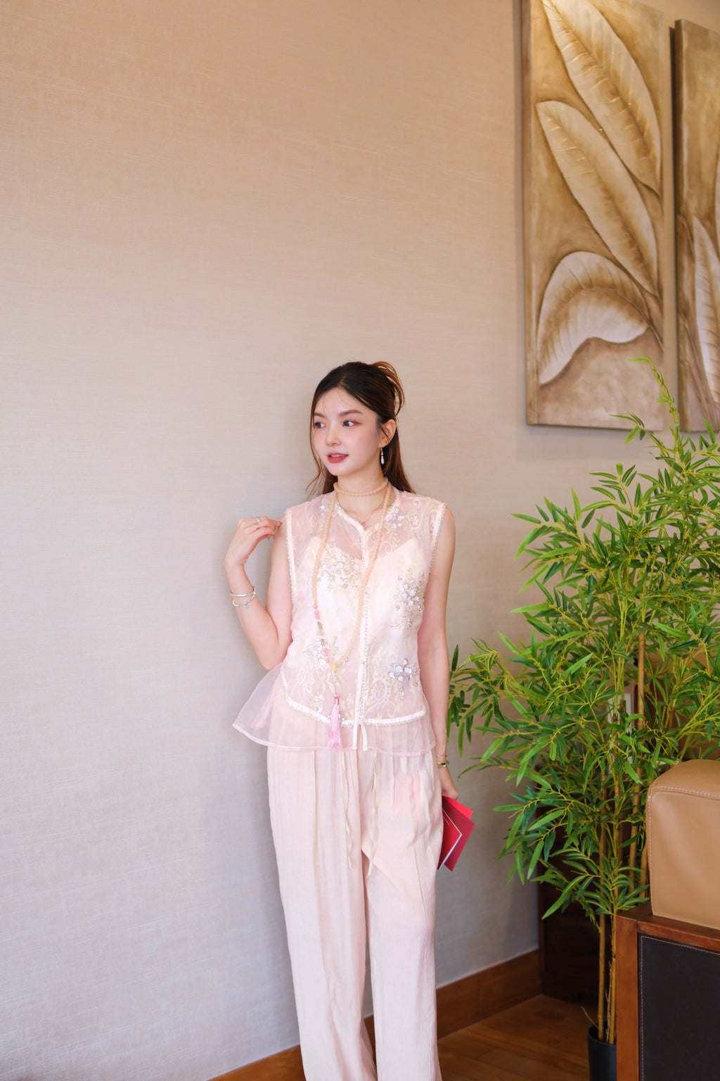 Silver Beaded Floral Lace Organza Vest | Asher