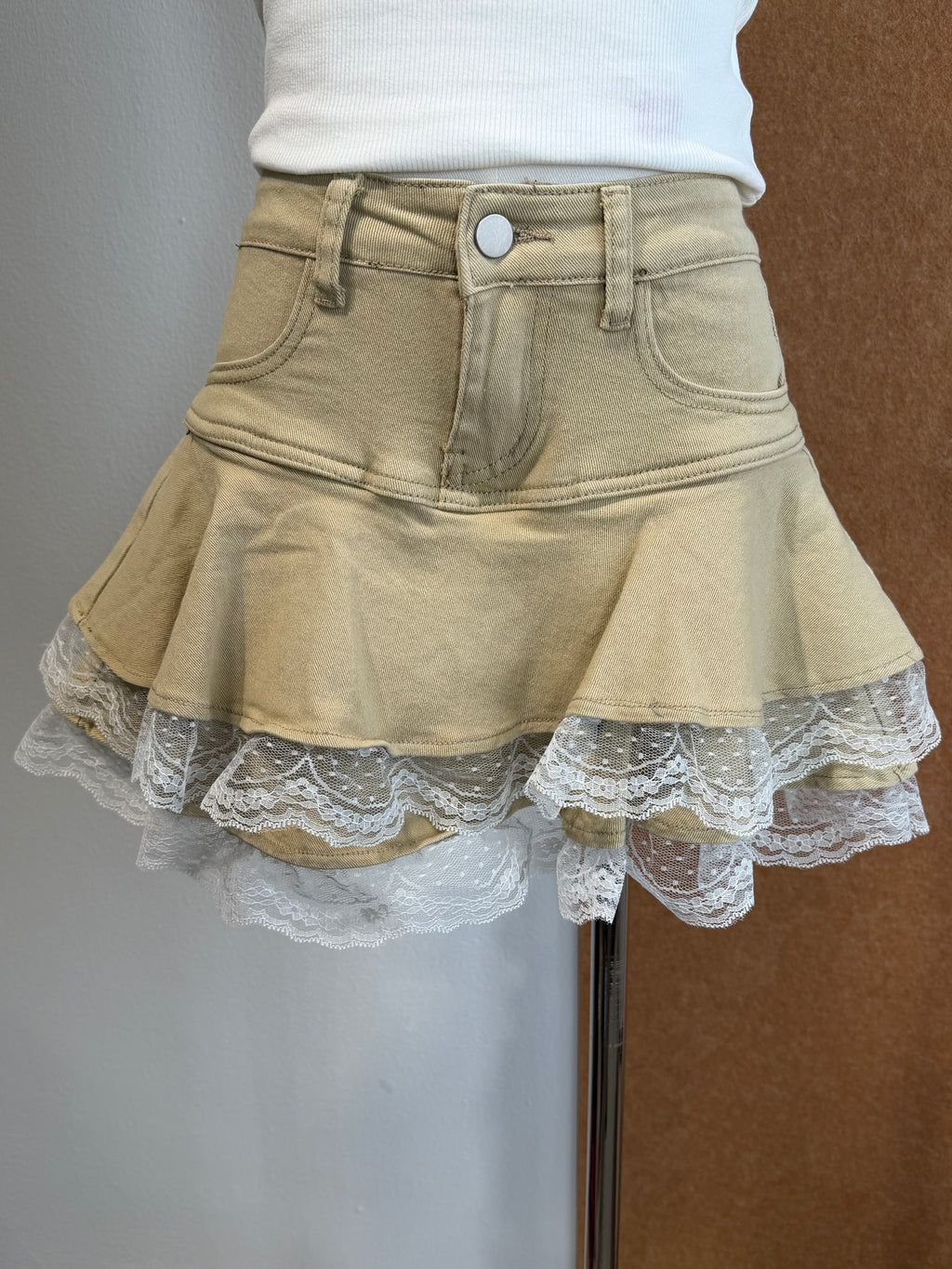 Lace Hem Denim Skort | Heidi