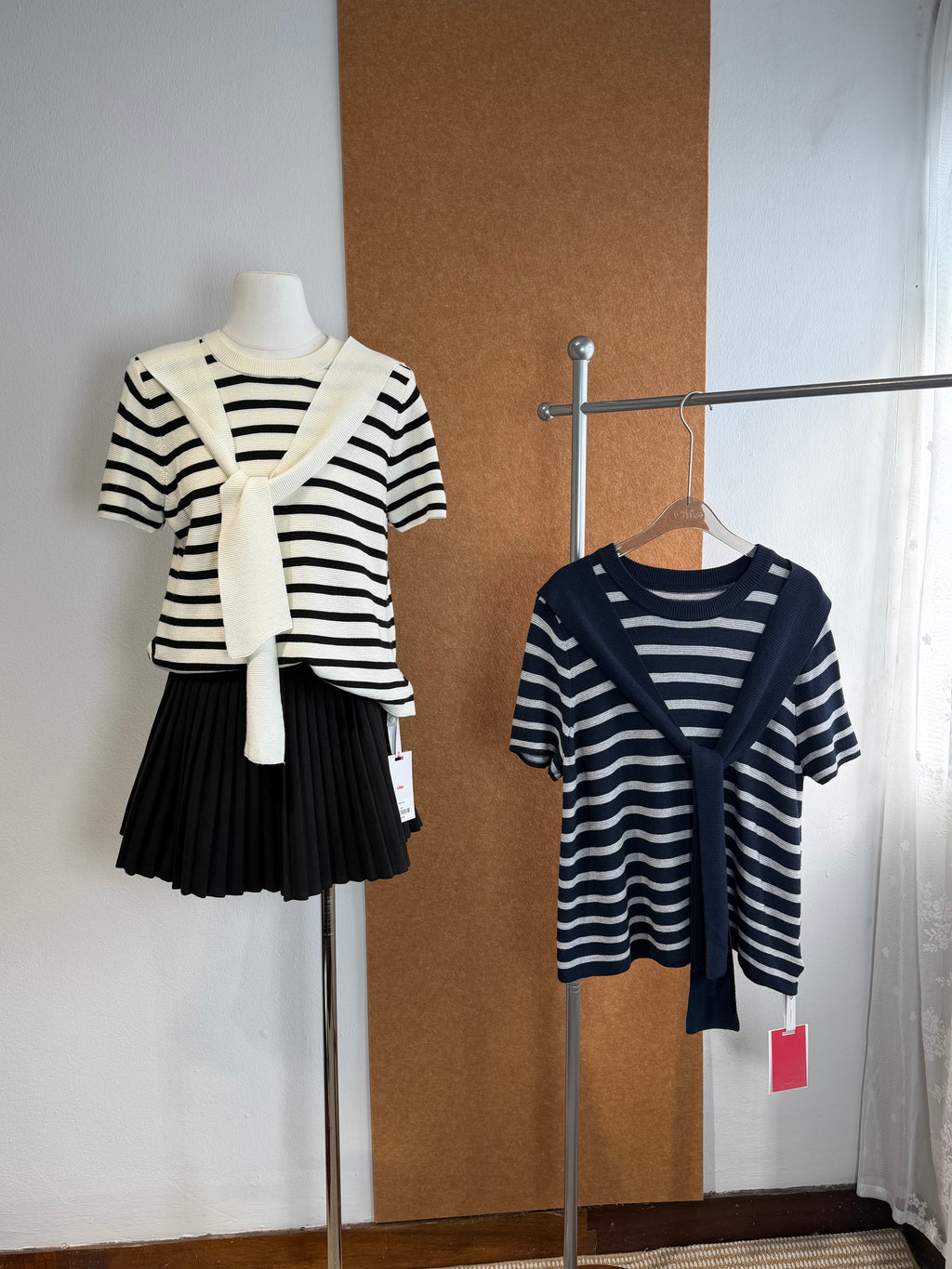 Breton Stripe Knit Top with Attached Scarf | Peachy