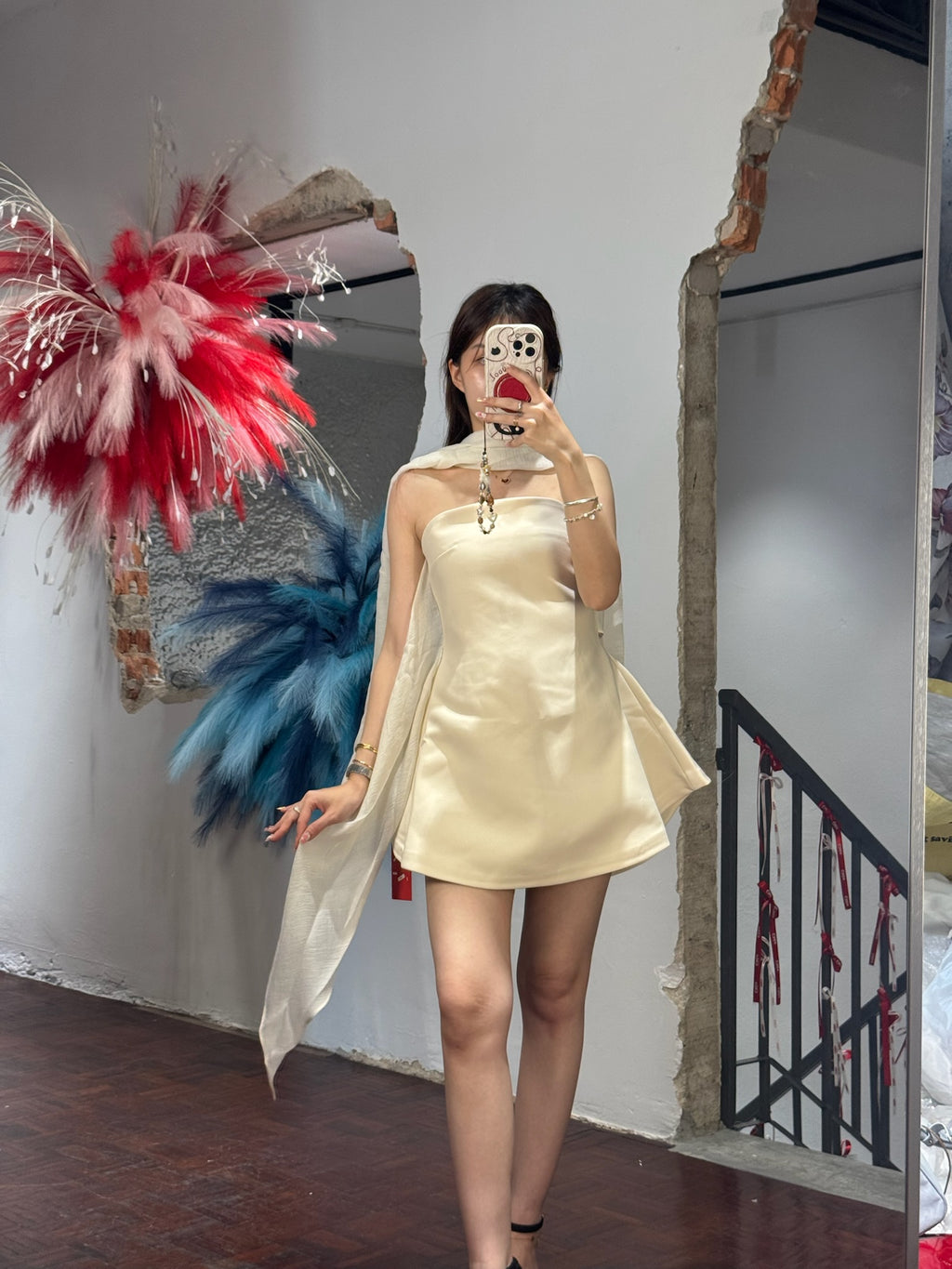 Satin Strapless Mini Dress & Scarf Set | Veda