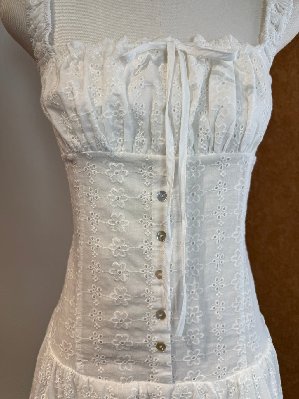 Broderie Anglaise Square-Neck Button Mini Dress | Janelle