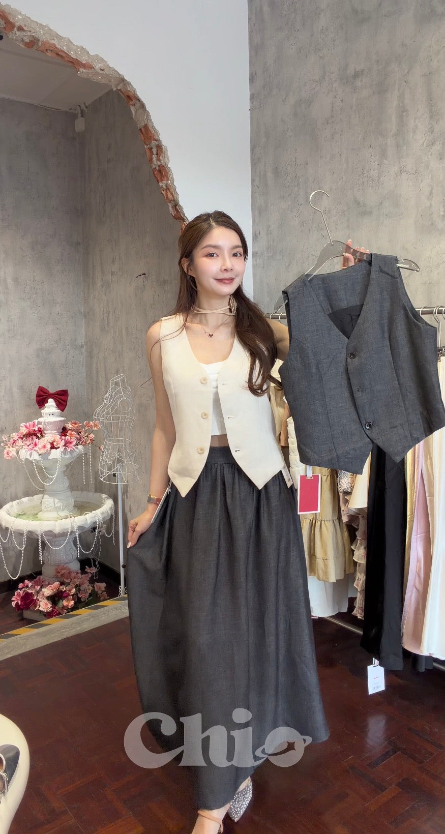 Pointed-Hem V-Neck Waistcoat Vest | Arabella