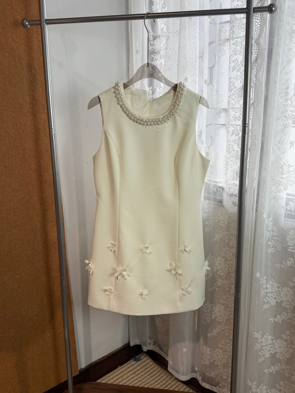 Pearl Collar 3D Floral Bow Mini Dress | Jess