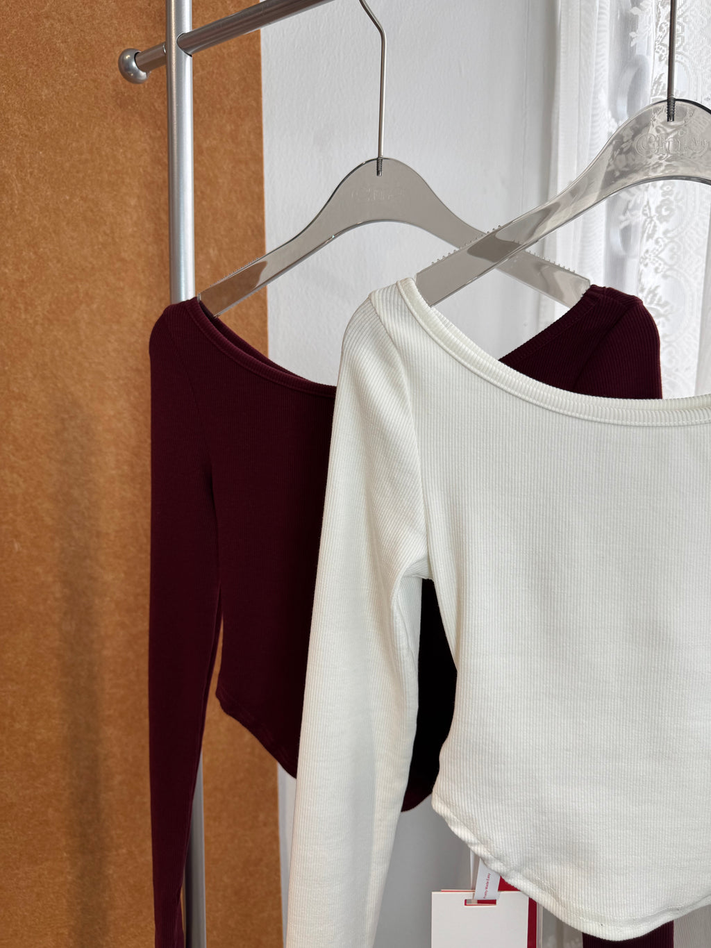 Wide U-Neck Ribbed Long-Sleeve Crop Top | Osha
