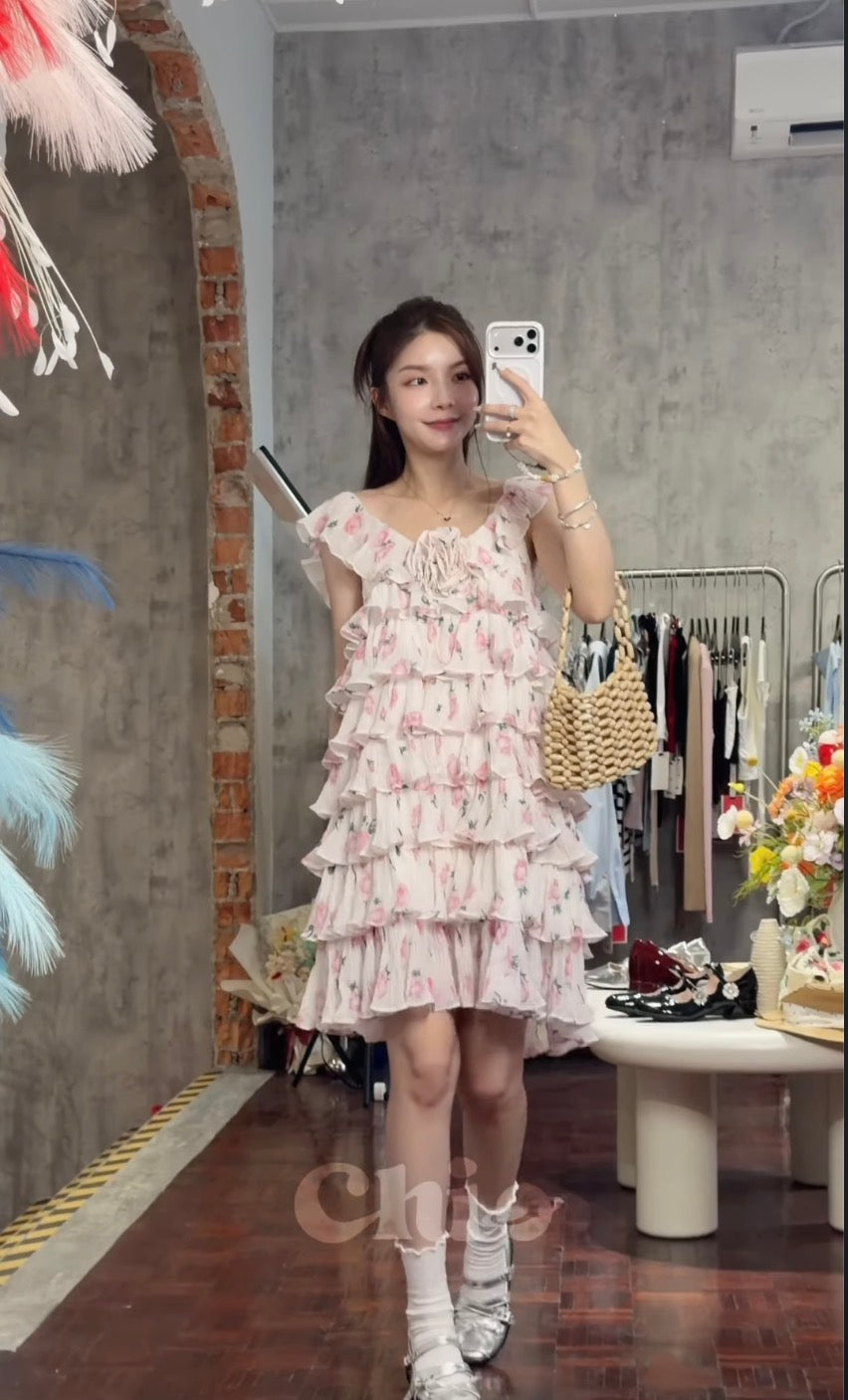 Watercolour Floral Tiered Ruffle Cake Dress | Kynra