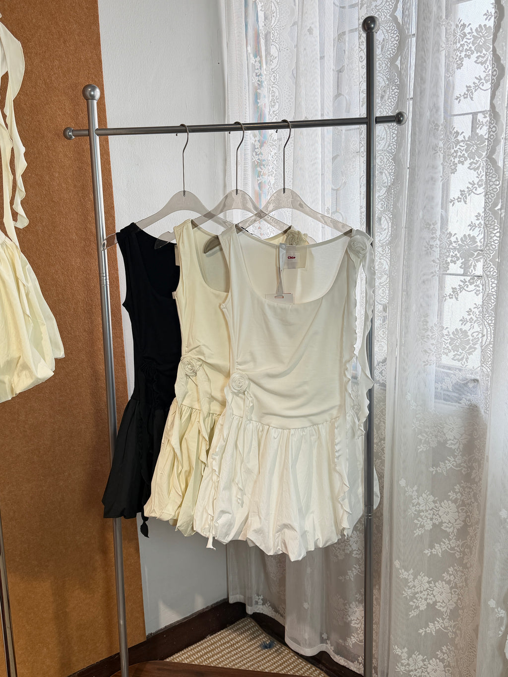 Ribbed Bodice Bubble-Skirt Bow Mini Dress | Janice