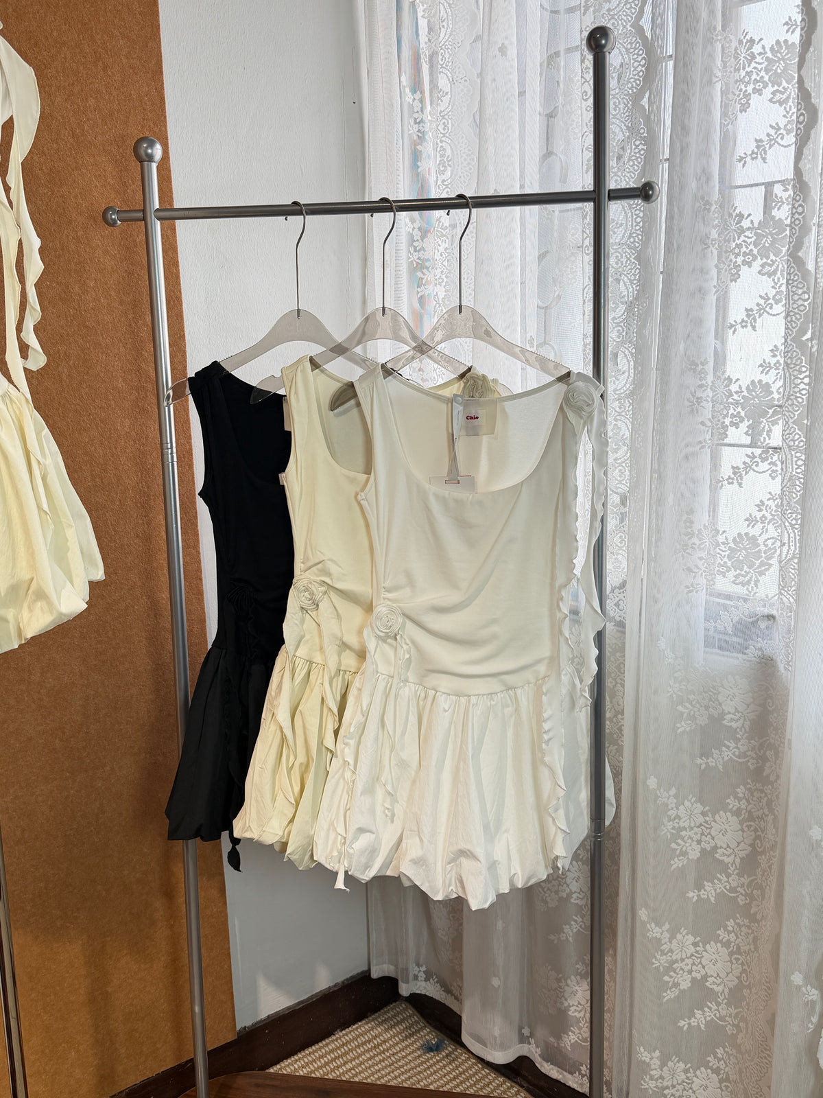 Ribbed Bodice Bubble-Skirt Bow Mini Dress | Janice