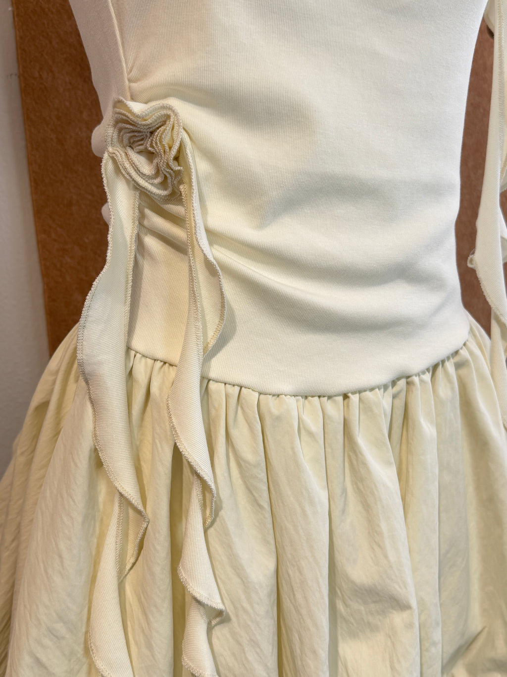 Ribbed Bodice Bubble-Skirt Bow Mini Dress | Janice