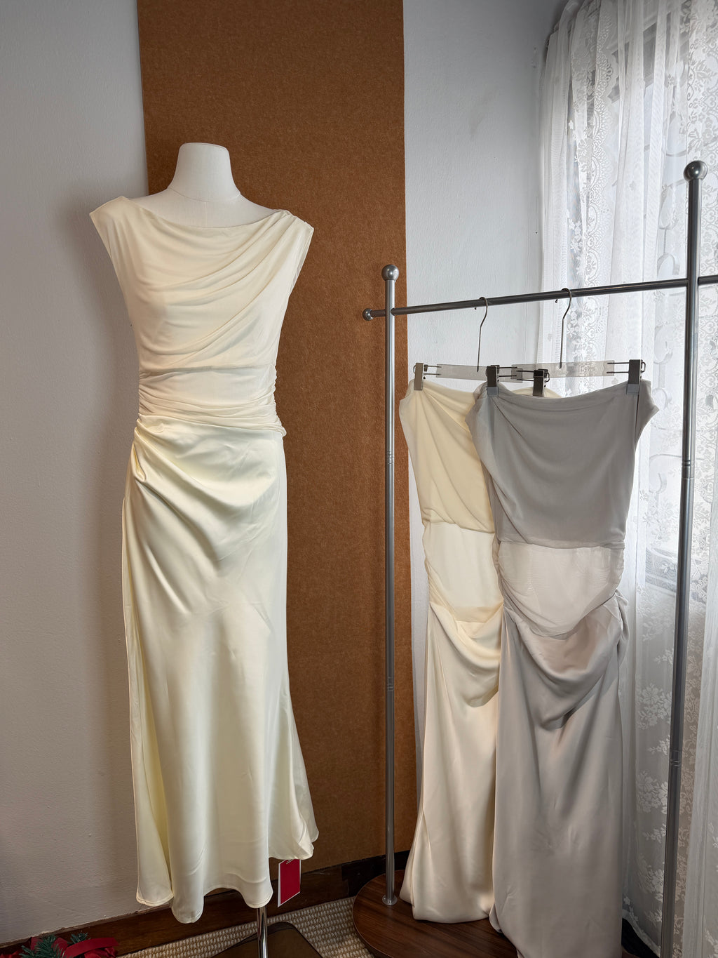 Draped Cowl Neck Satin Maxi Dress | Yena