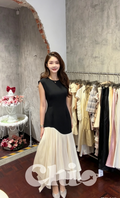Colour-Block Asymmetric Ruffle Midi Dress | Allison
