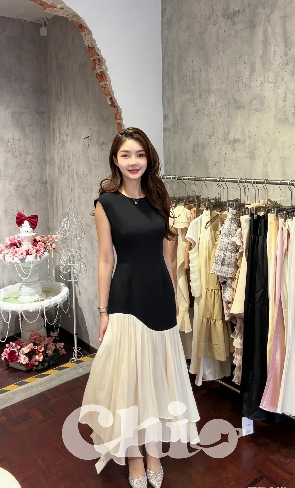 Colour-Block Asymmetric Ruffle Midi Dress | Allison