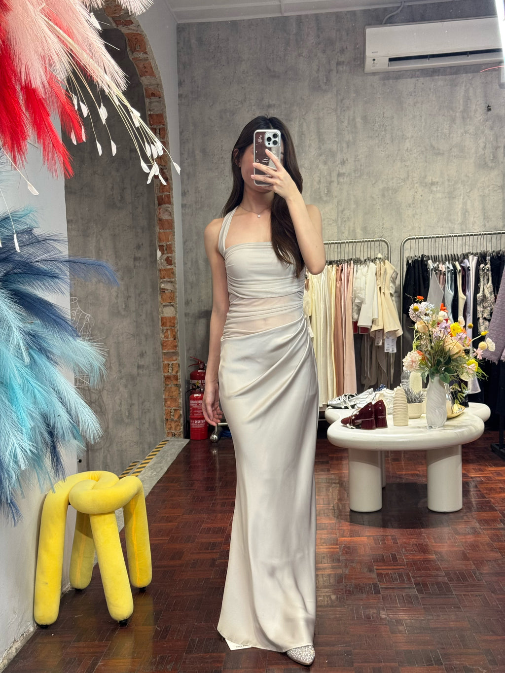 Ruched Halter Neck Satin Maxi Dress | Skylar