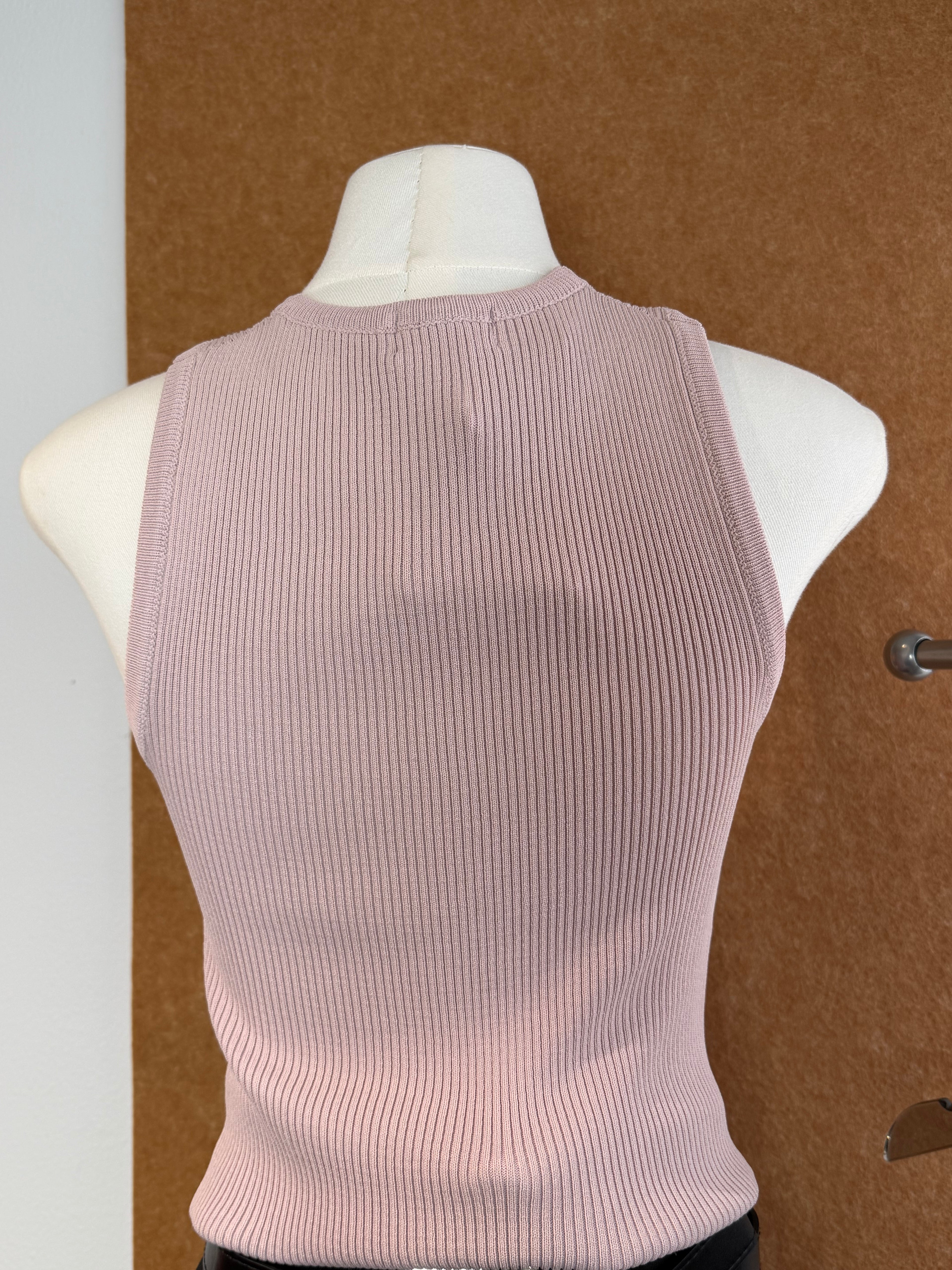 Orb-Clasp Halter Ribbed Knit Top | Mira
