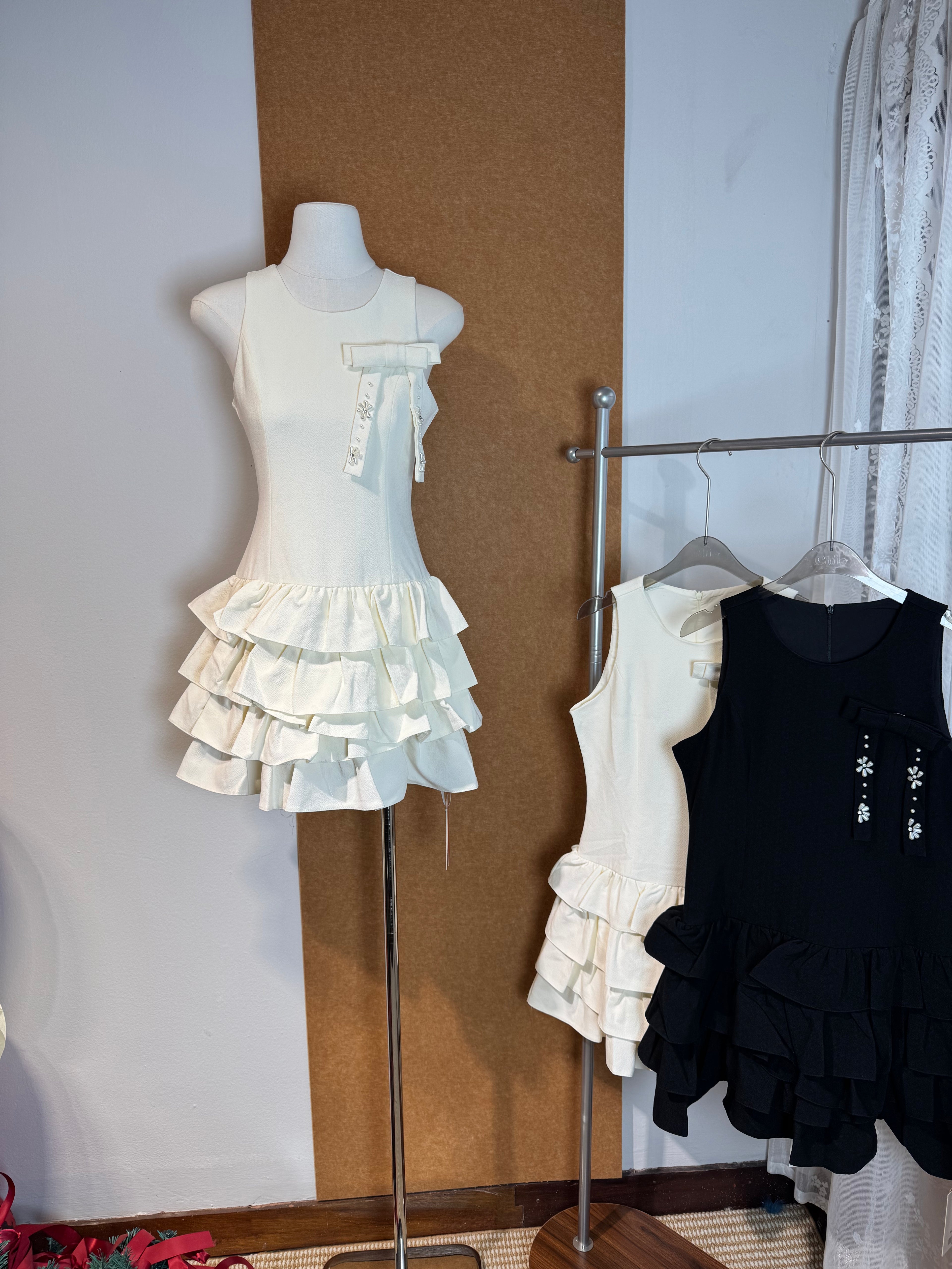 Bow & Rhinestone Tiered Ruffle Dress | Selene