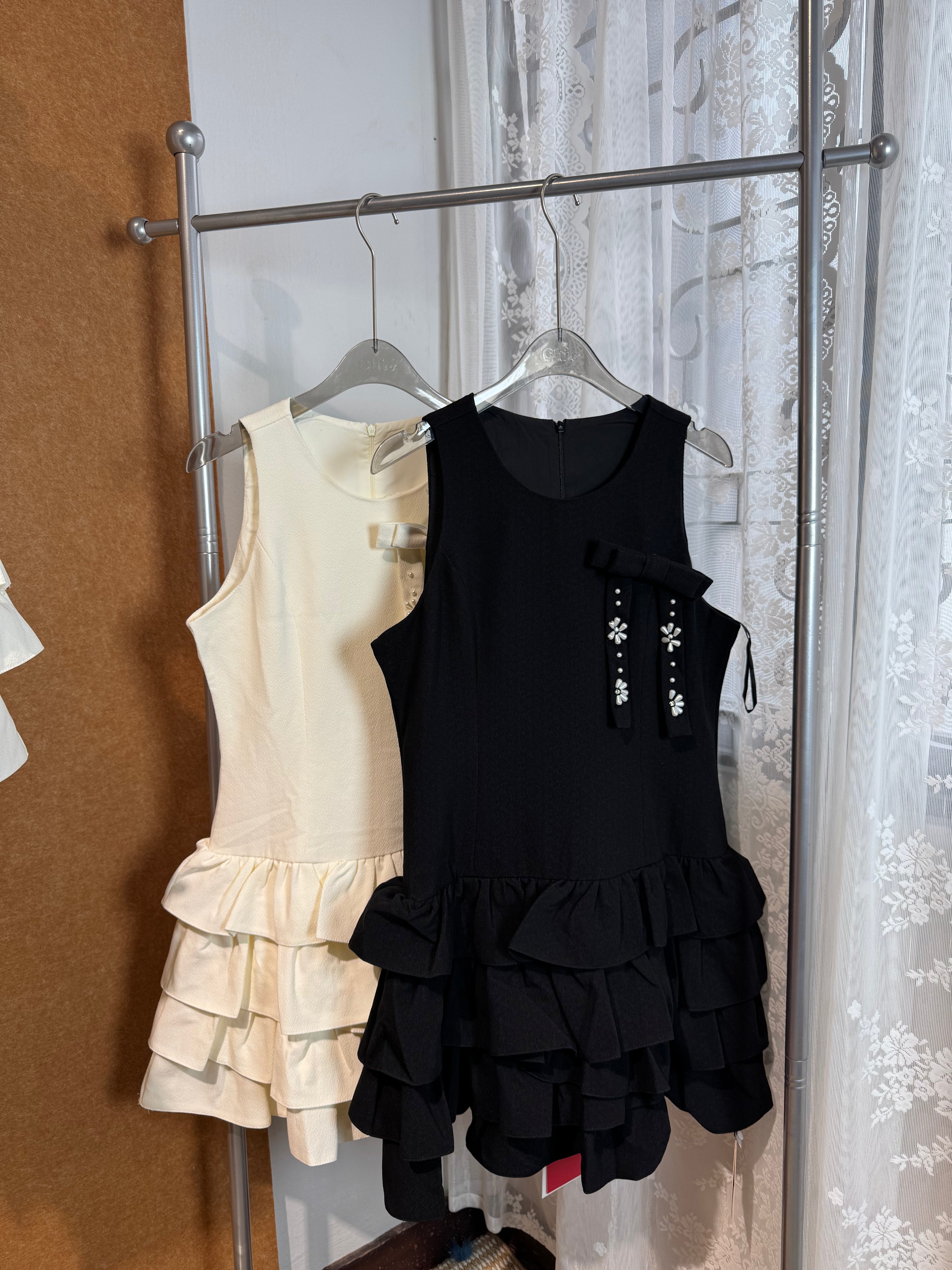 Bow & Rhinestone Tiered Ruffle Dress | Selene