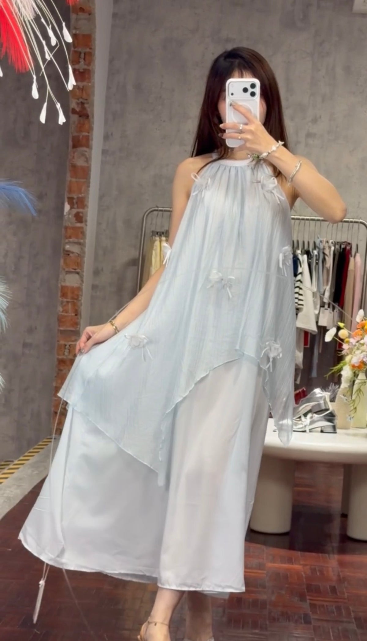 Halter-Neck Asymmetric Overlay Two-Layer Maxi Dress | Sofia