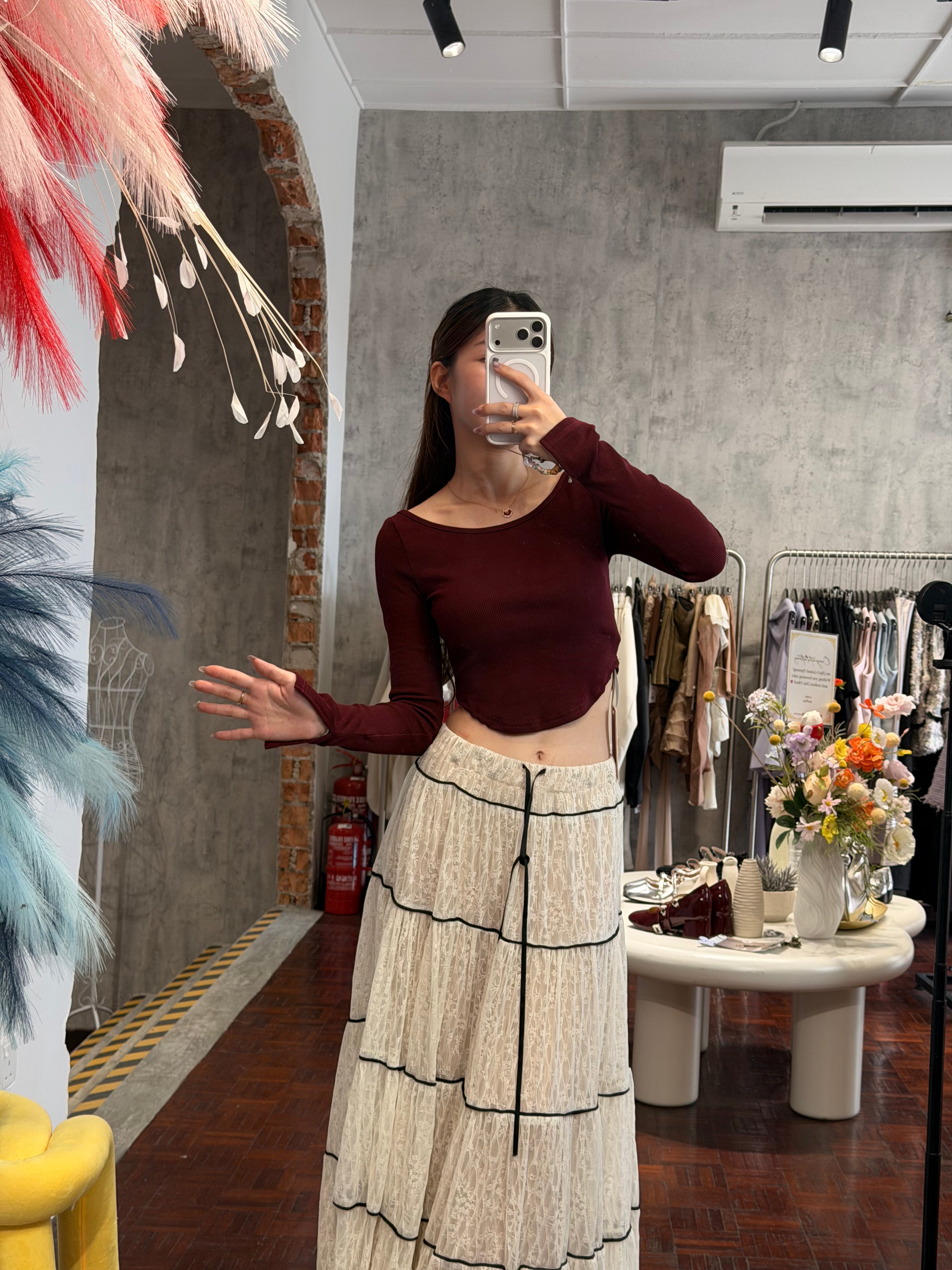 Wide U-Neck Ribbed Long-Sleeve Crop Top | Osha
