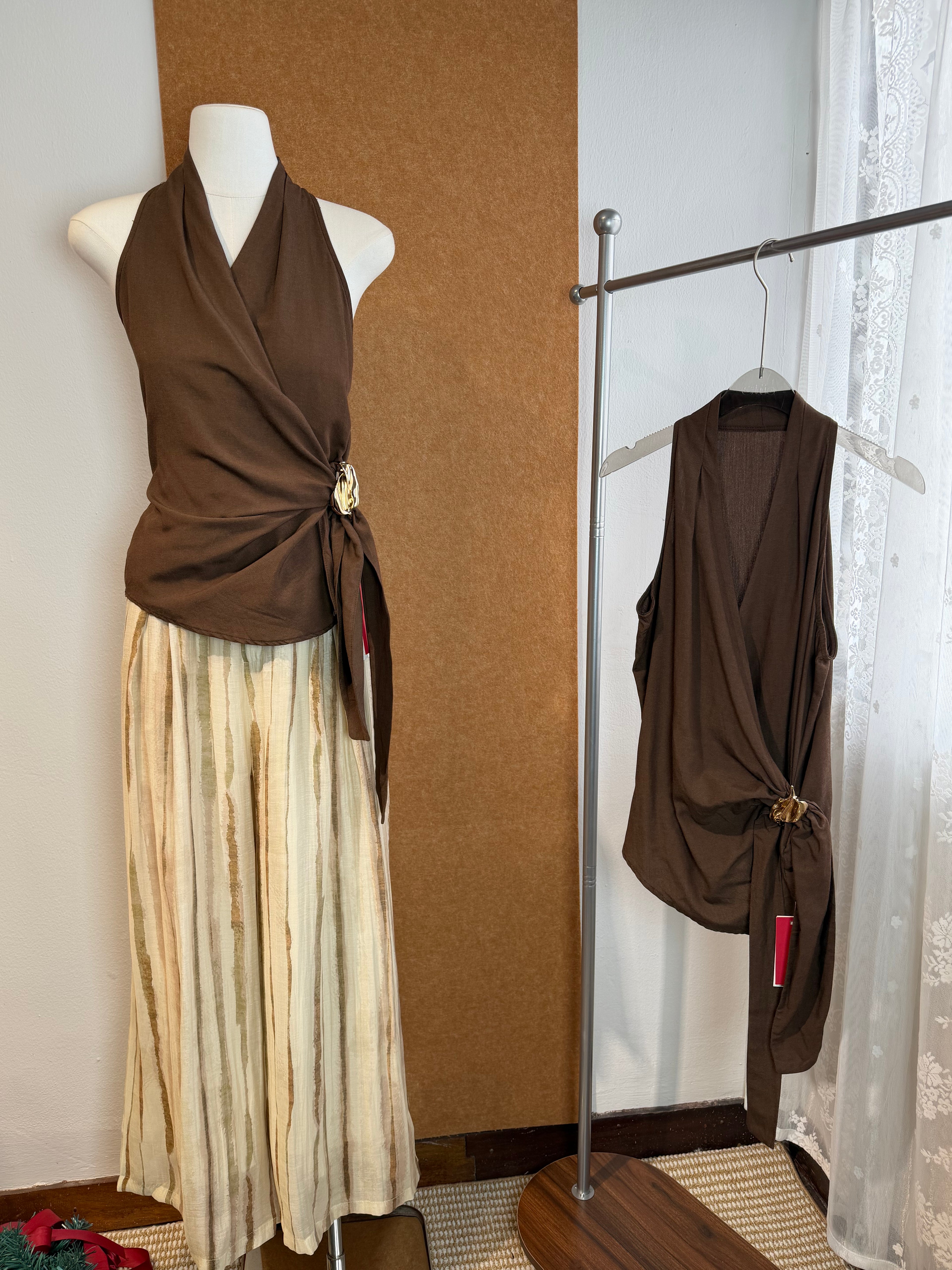 Wrap Halter Top with Gold Clasp | Junia