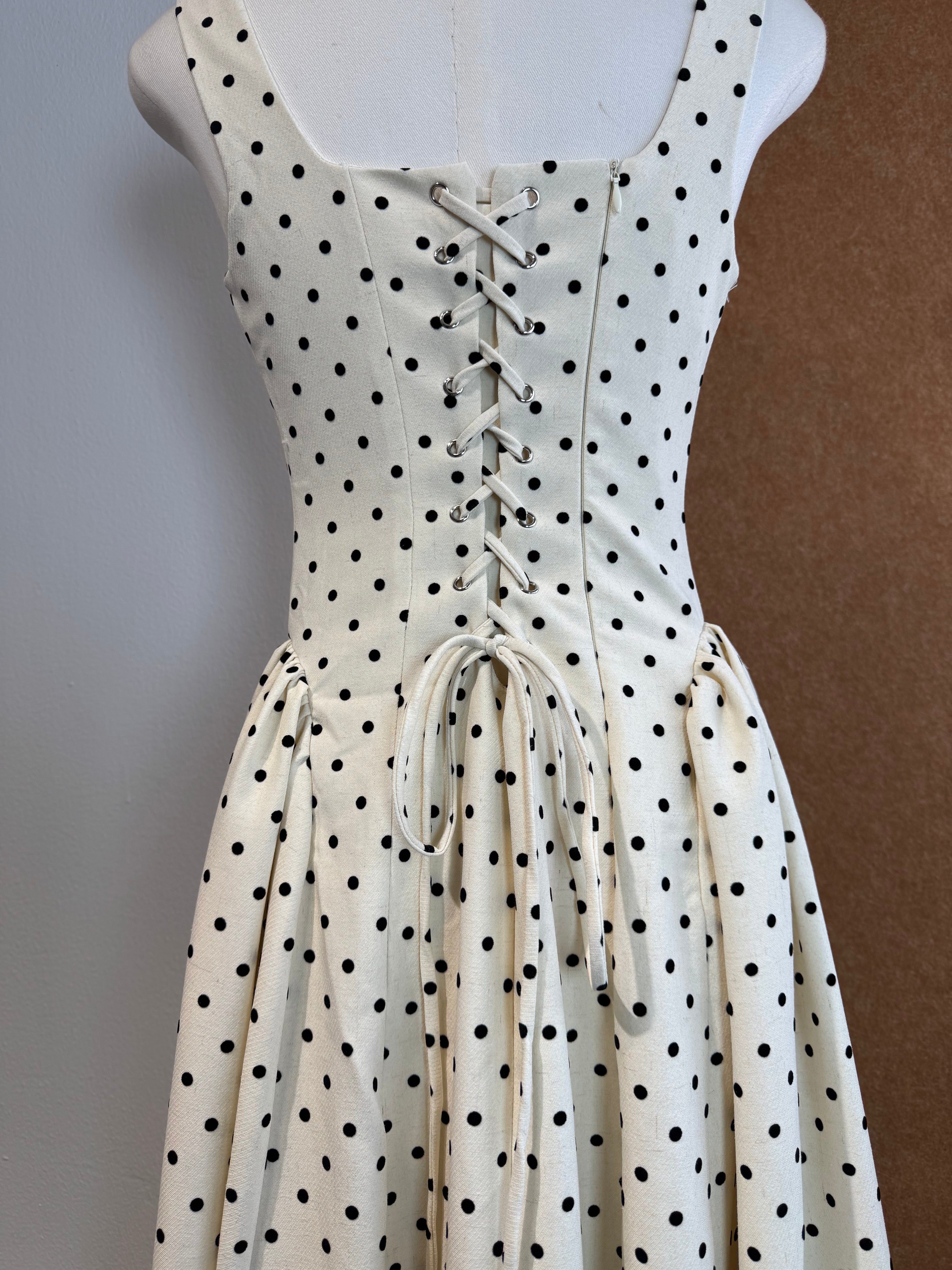 Polka Dot Square-Neck Pleated Maxi Dress | Elise