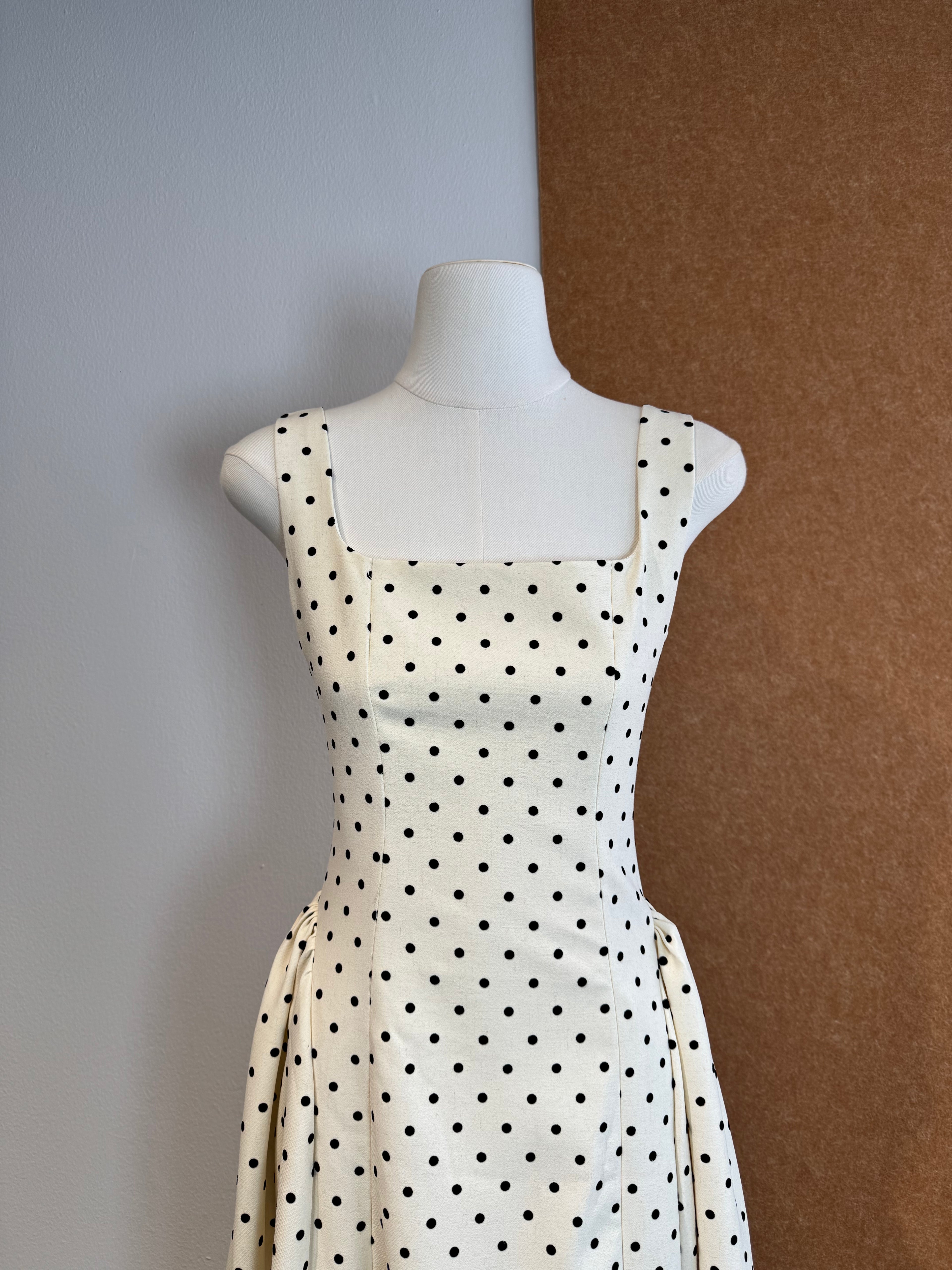 Polka Dot Square-Neck Pleated Maxi Dress | Elise