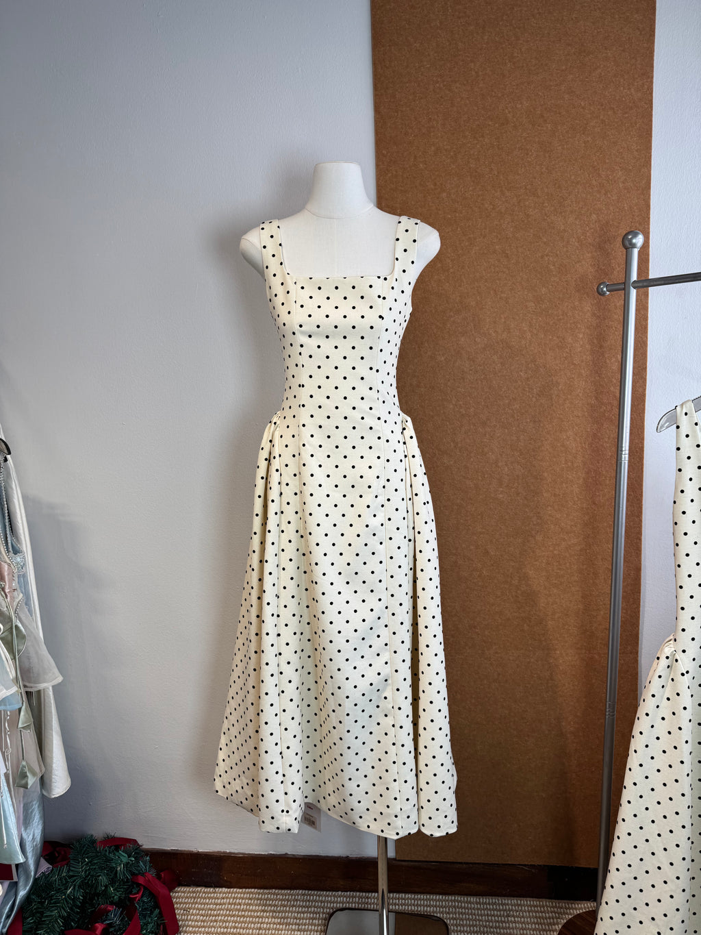 Polka Dot Square-Neck Pleated Maxi Dress | Elise