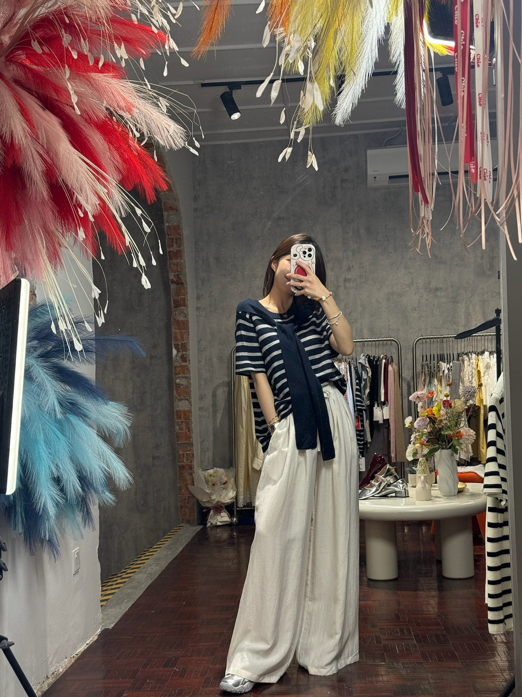 Breton Stripe Knit Top with Attached Scarf | Peachy