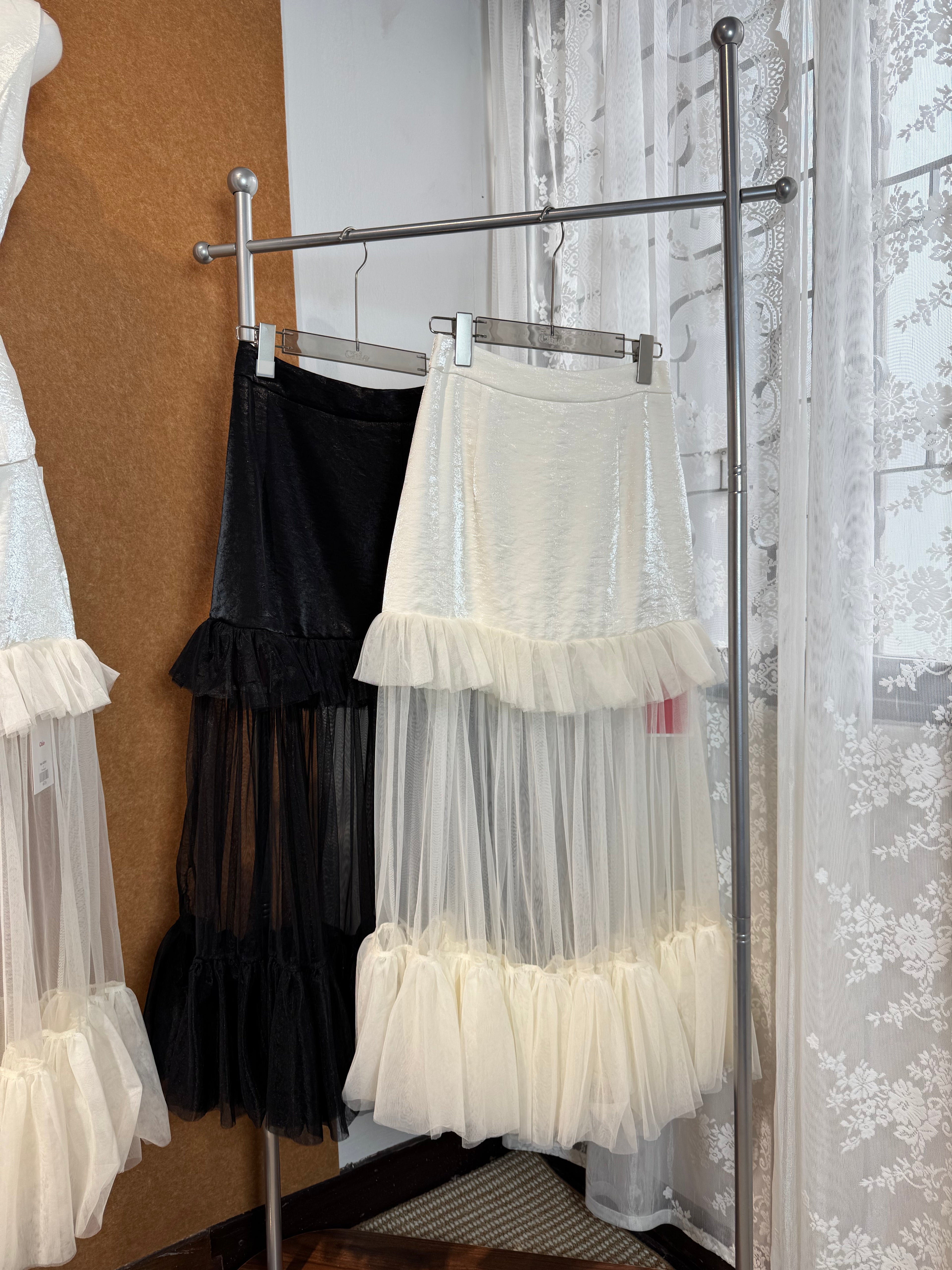 Two-Tier Tulle Ruffle Midi Skirt | Piper