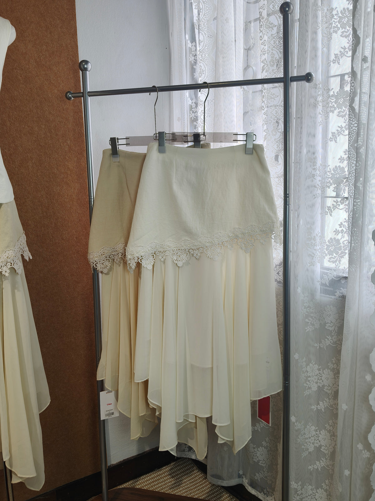 Lace Trim Chiffon Ruffle Midi Skirt | Nicole