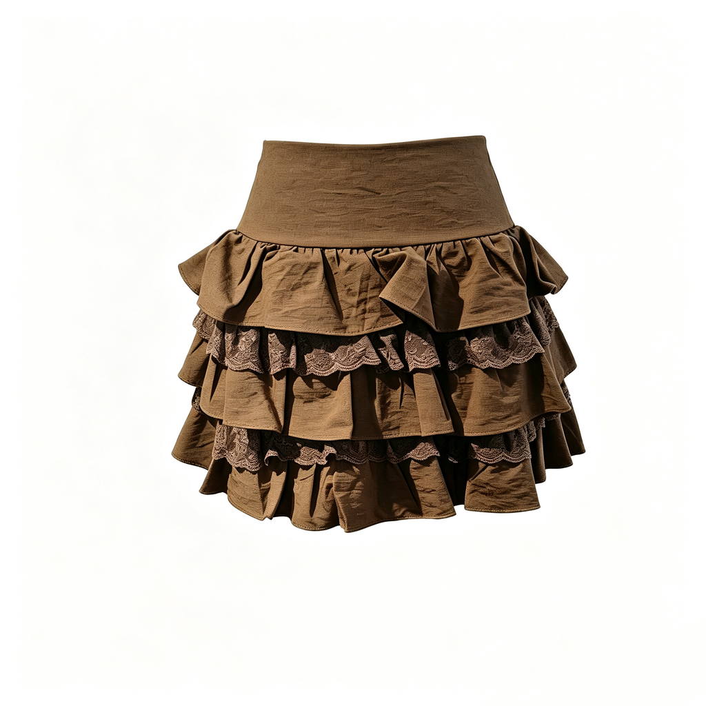High-Waist Four-Tier Lace-Trim Ruffle Cake Mini Skirt | Glory