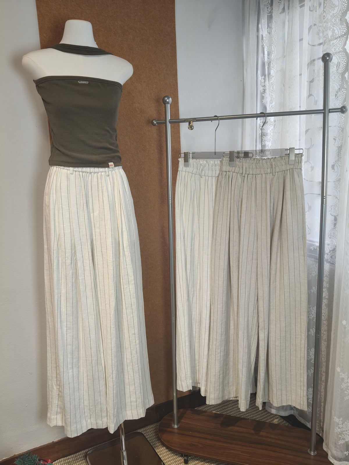 Pinstripe Linen Wide-Leg Trousers | Zorana