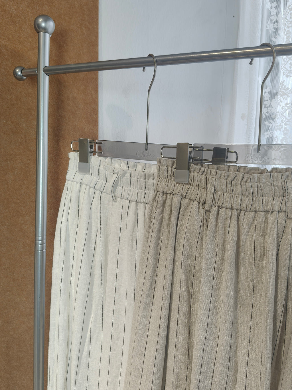 Pinstripe Linen Wide-Leg Trousers | Zorana