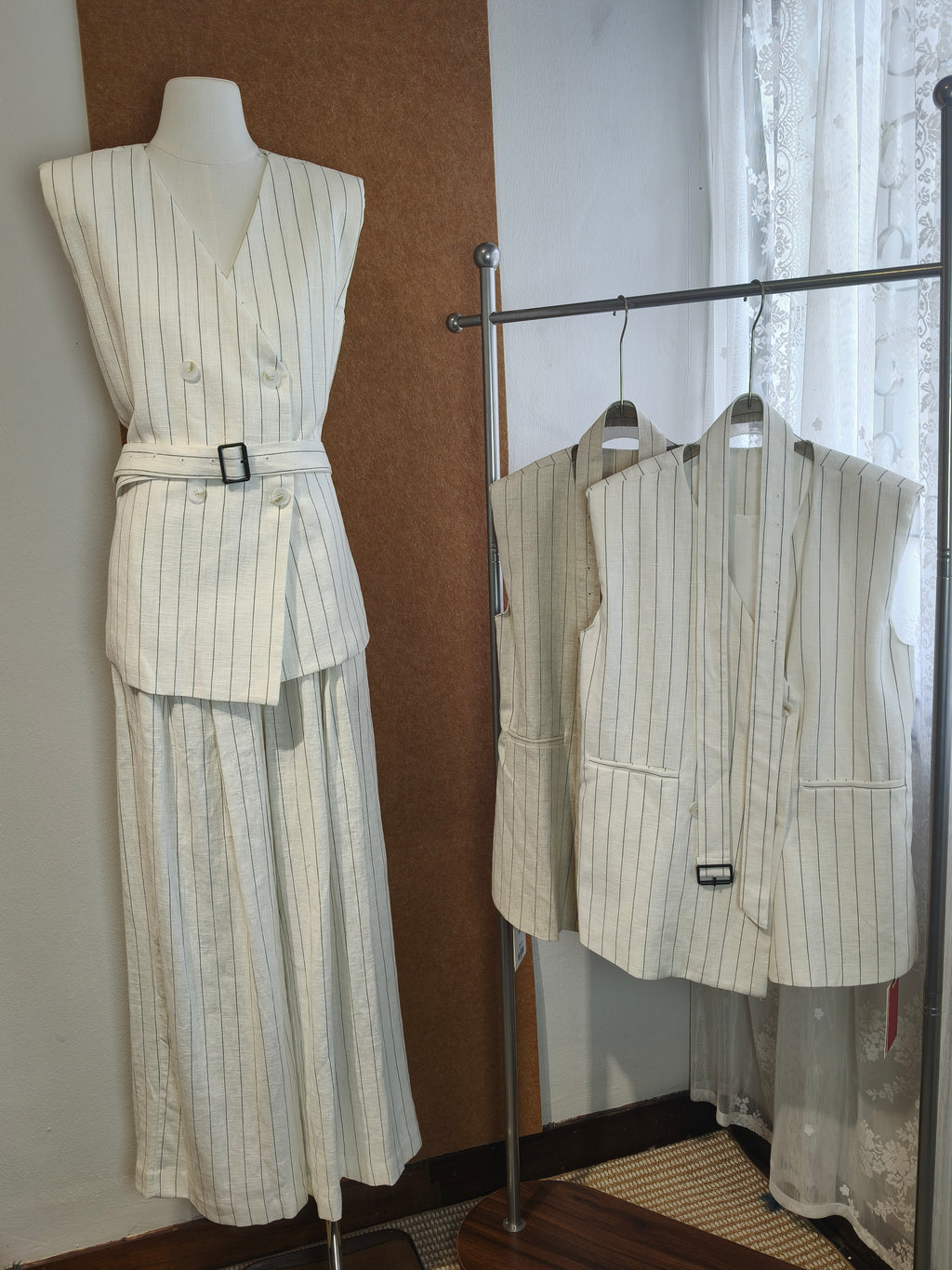 Pinstripe Vest & Wide-Leg Trouser Set | Zorana