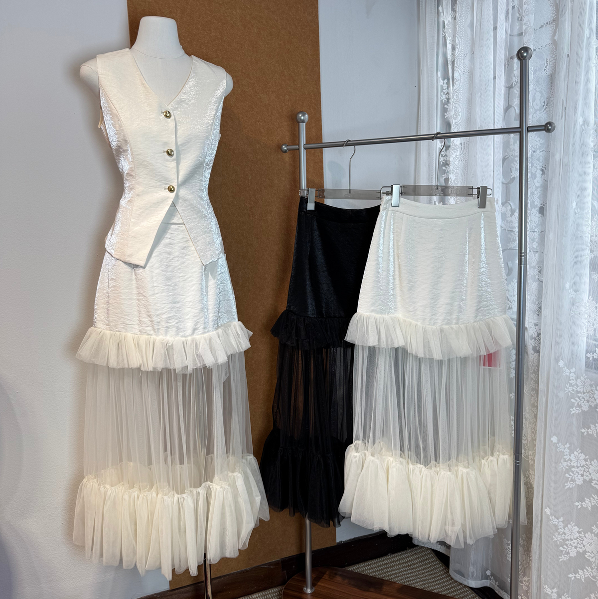 Two-Tier Tulle Ruffle Midi Skirt | Piper