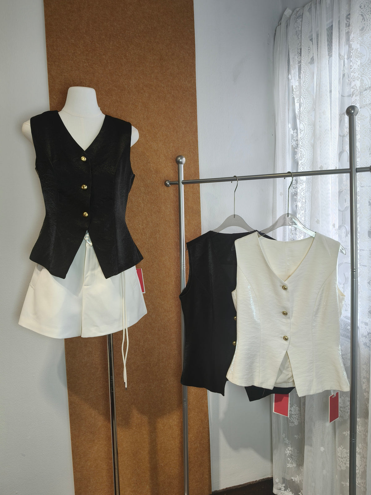 Gold-Button V-Neck Waistcoat Vest | Piper